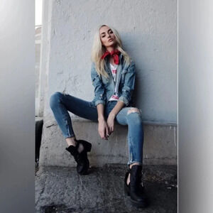 Pistola Ripped Knee Distressed Ankle Zipper Mid Rise Skinny Jeans Stretch Y2K